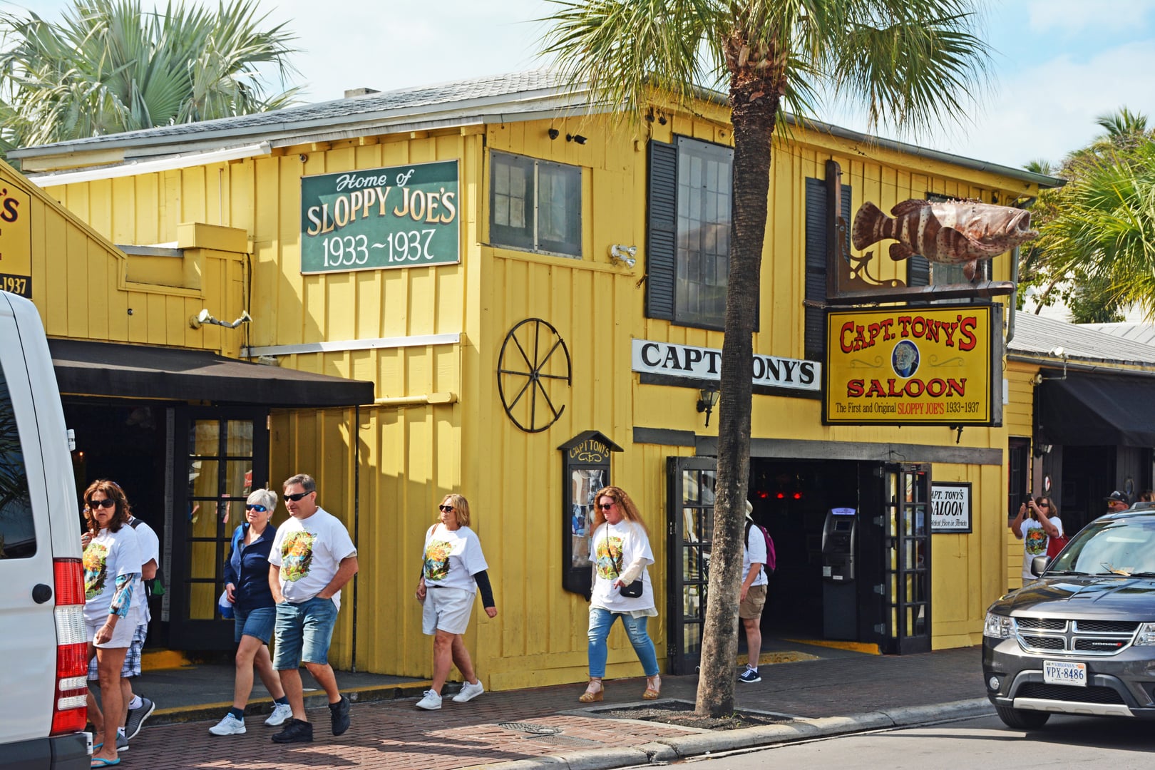 Weathered facade of Captain Tony's Saloon at 428 Greene Street in Key West, Florida — the original Sloppy Joe's Bar location where Hemingway drank in the 1930s.