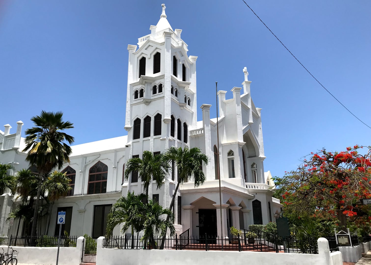 Coral-stone facade of St. Paul's Episcopal Church on Duval Street in Key West, Florida