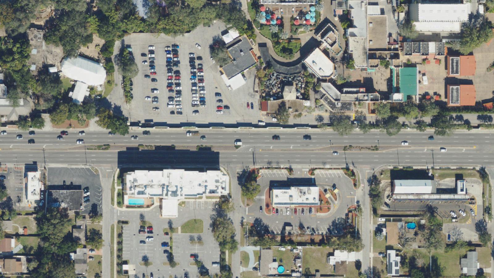 Aerial survey view of Crown Colony House (former Busch Gardens Restaurant)