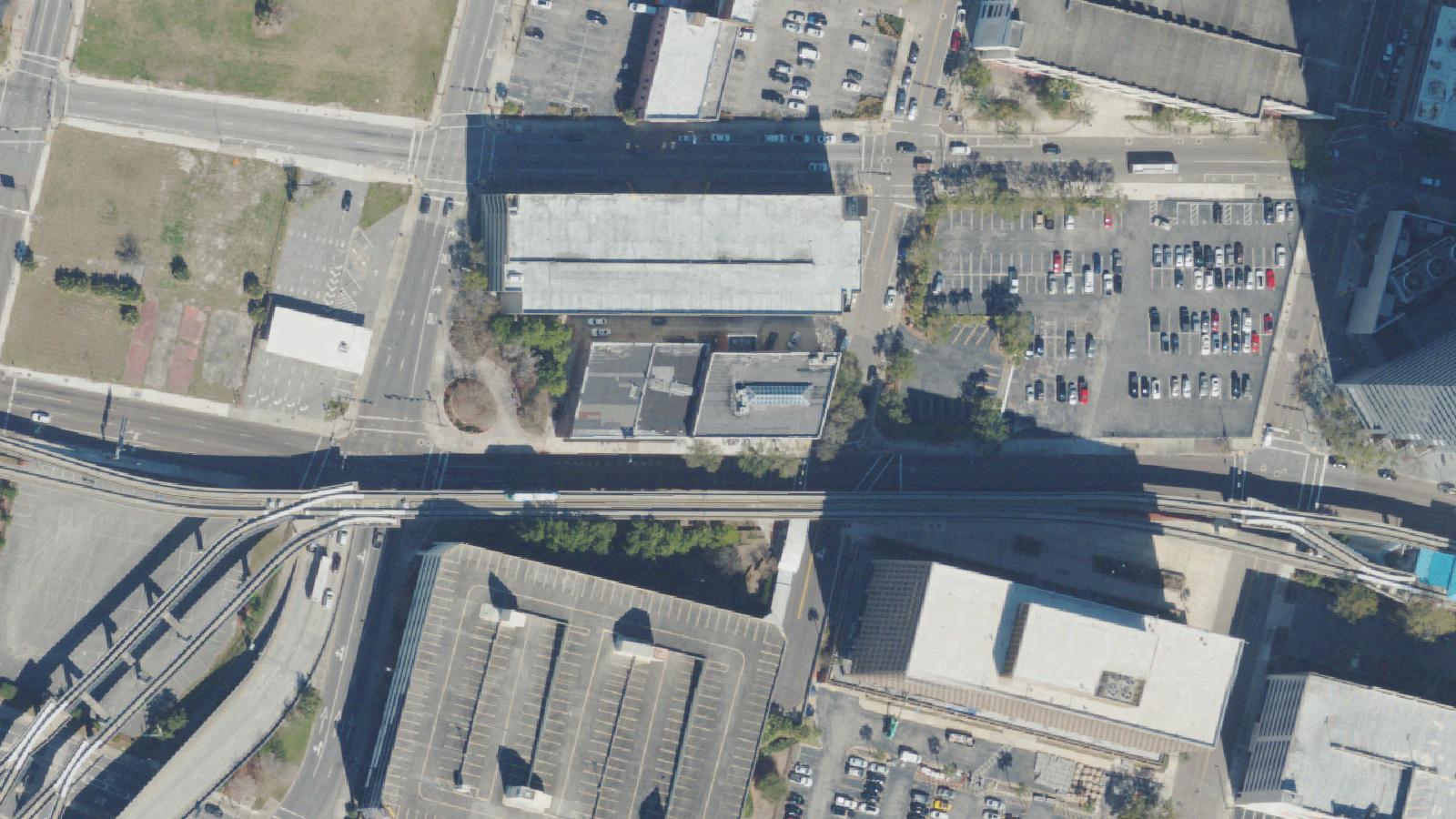 Aerial survey view of El Modelo Block (Plaza Hotel)