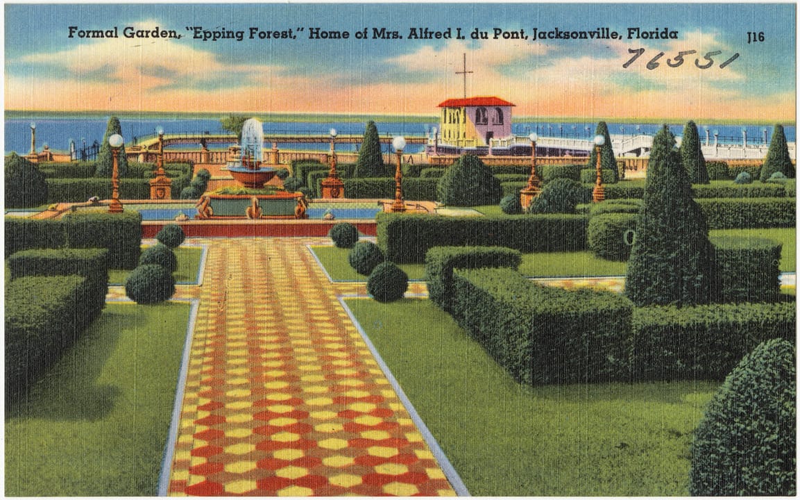 Epping Forest Yacht Club mansion exterior, Jacksonville FL — former Alfred I. du Pont estate, NRHP 1973
