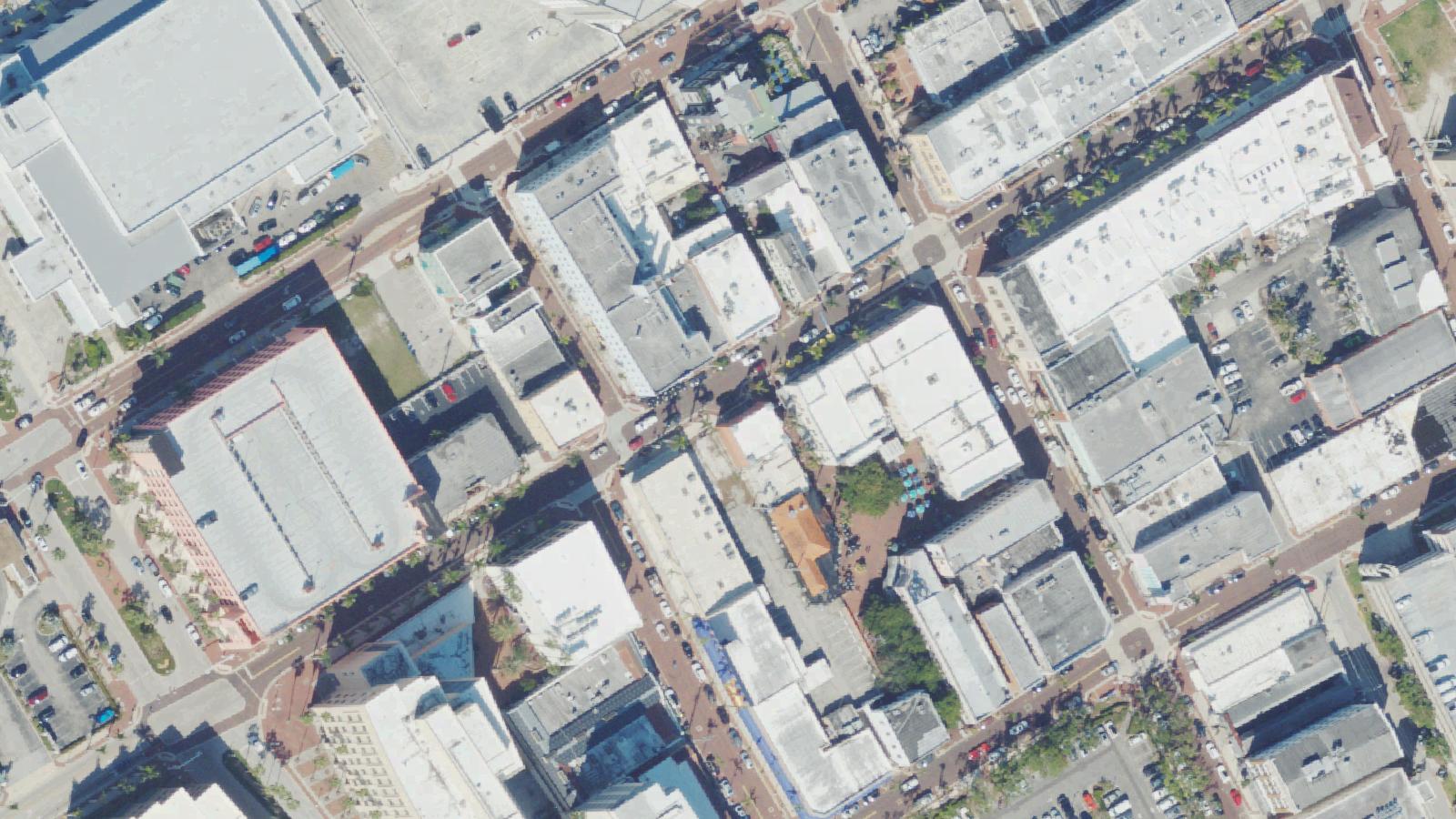 Aerial survey view of First National Bank Building (Langford-Hendry Building)