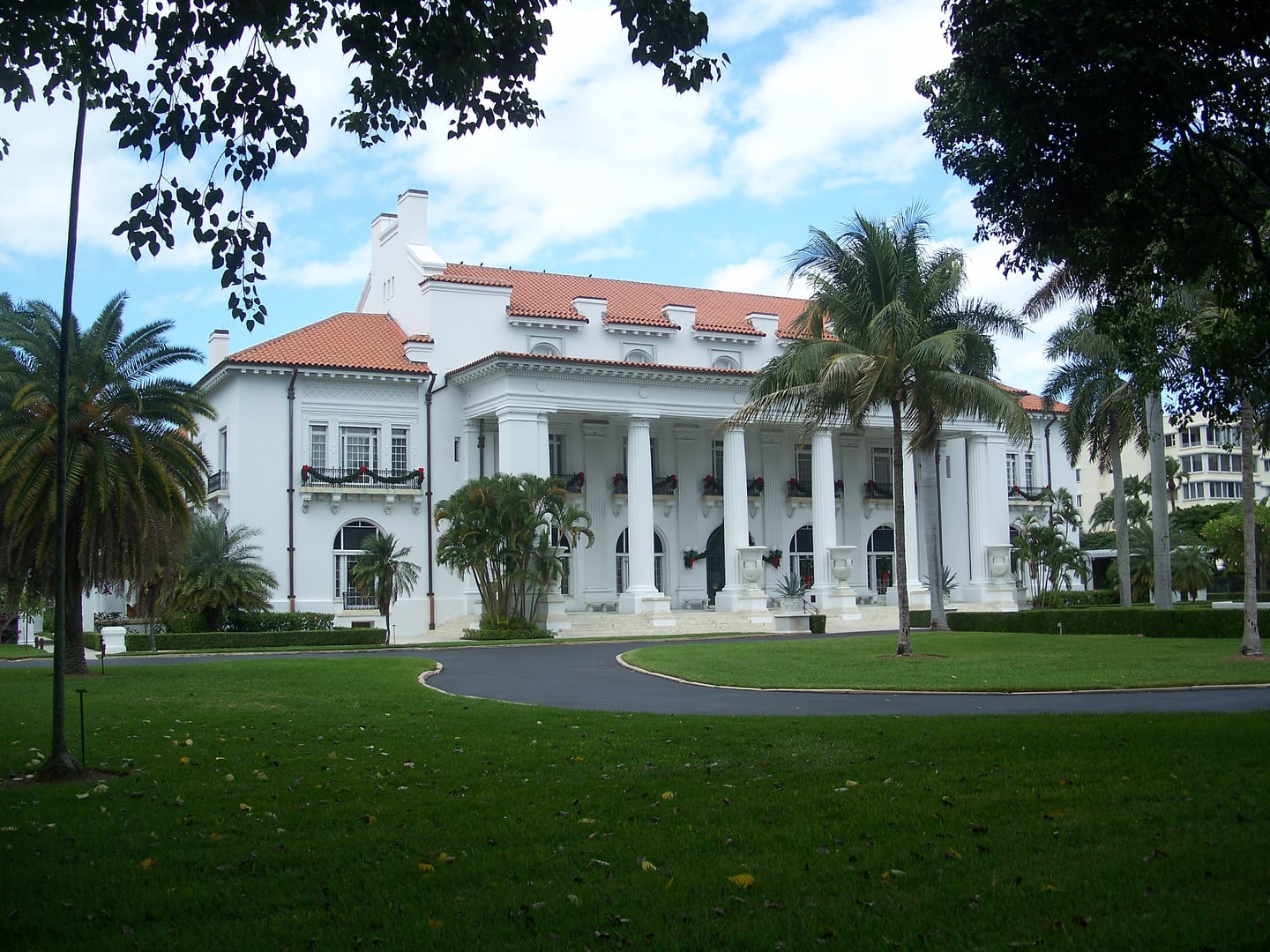 Beaux-Arts facade of Whitehall, the Flagler Museum mansion in Palm Beach, Florida