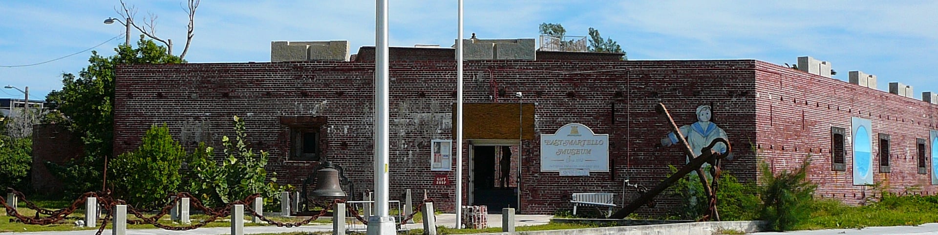 Brick exterior of the Fort East Martello Tower museum in Key West, Florida, home of Robert the Doll