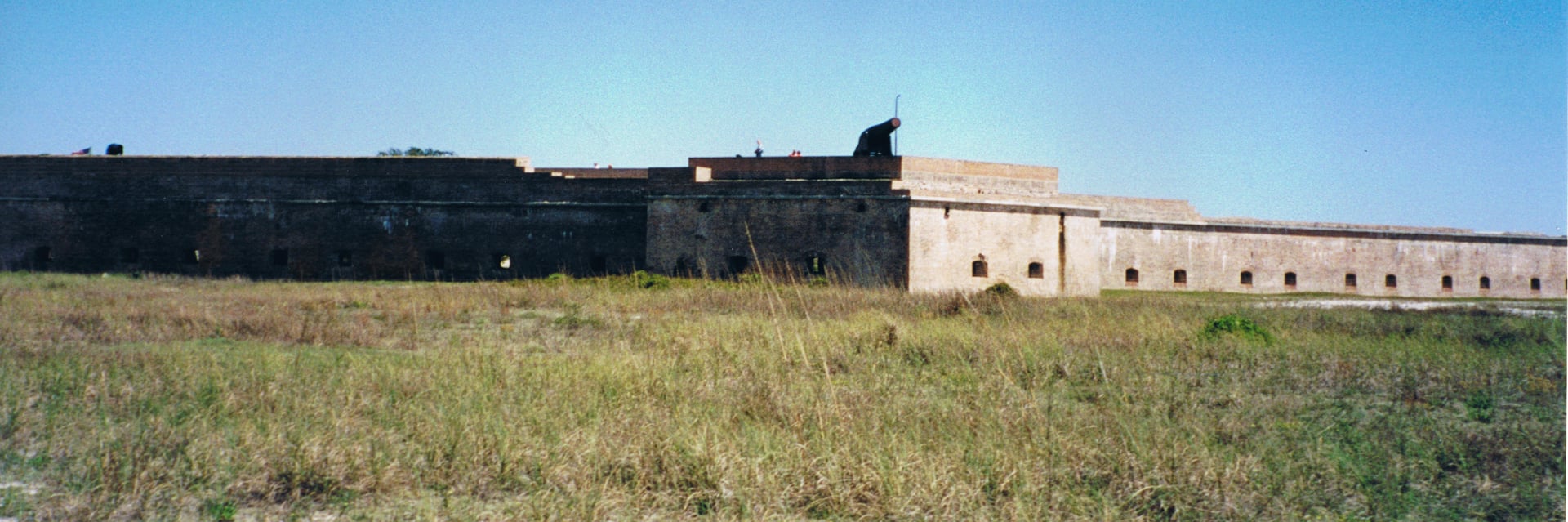 Panoramic view of a brick bastion at Fort Pickens, the pentagonal 1834 masonry fort on Santa Rosa Island near Pensacola, Florida.