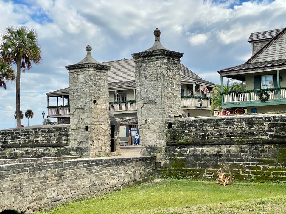 Erected in 1808 during the Second Spanish Period, the coquina pillars of the Old City Gate was built when the Cubo line of fortifications was reconstructed on the northern flank of the colonial city, running west from the adjacent Castillo San Marcos.  The gate survived redevelopment of the surround