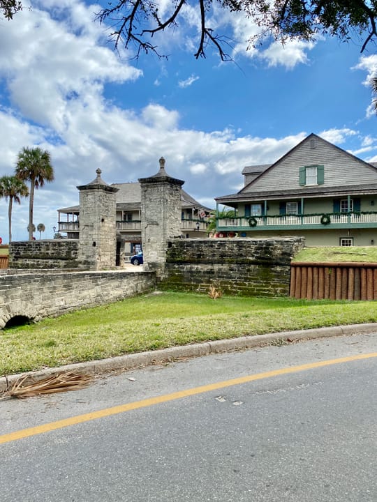Erected in 1808 during the Second Spanish Period, the coquina pillars of the Old City Gate was built when the Cubo line of fortifications was reconstructed on the northern flank of the colonial city, running west from the adjacent Castillo San Marcos.  The gate survived redevelopment of the surround