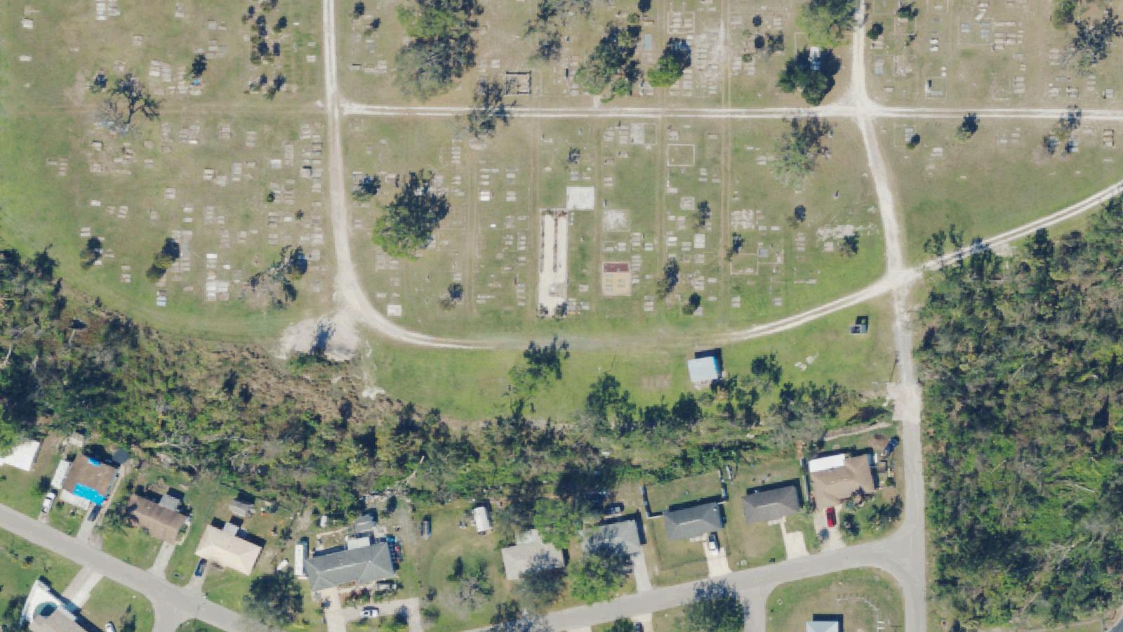 Aerial survey view of Oak Ridge Cemetery (British RAF Memorial)