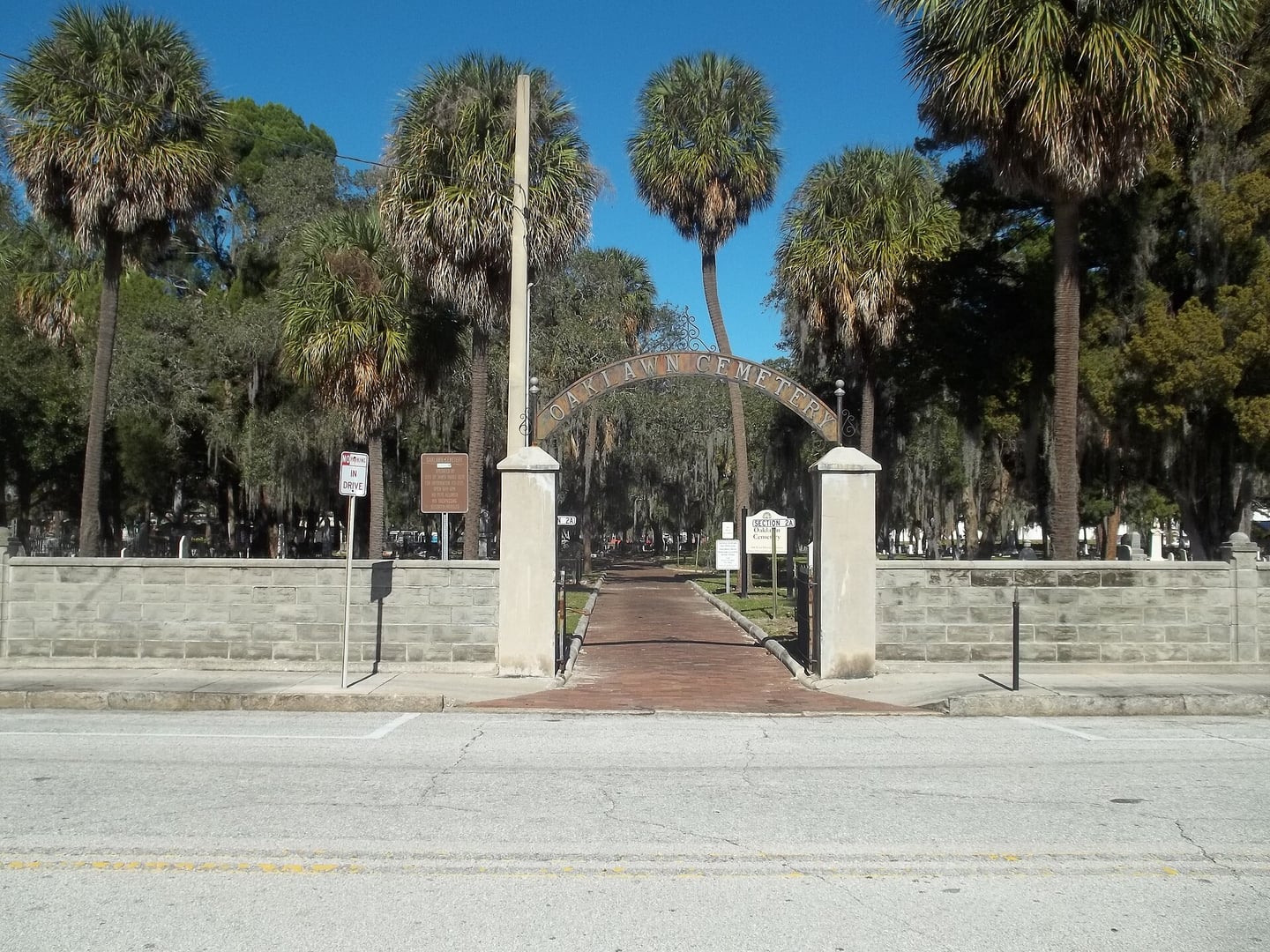 Entrance gate at Oaklawn Cemetery, Tampa's first public burial ground established in 1850, in the historic Oaklawn-St. Louis Cemeteries Historic District.