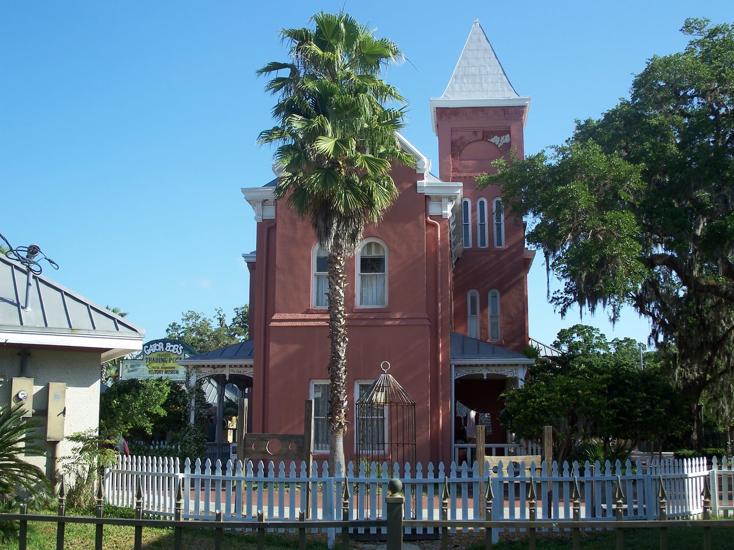 Pink Romanesque exterior of the 1891 Old St. Johns County Jail at 167 San Marco Avenue, St. Augustine, Florida