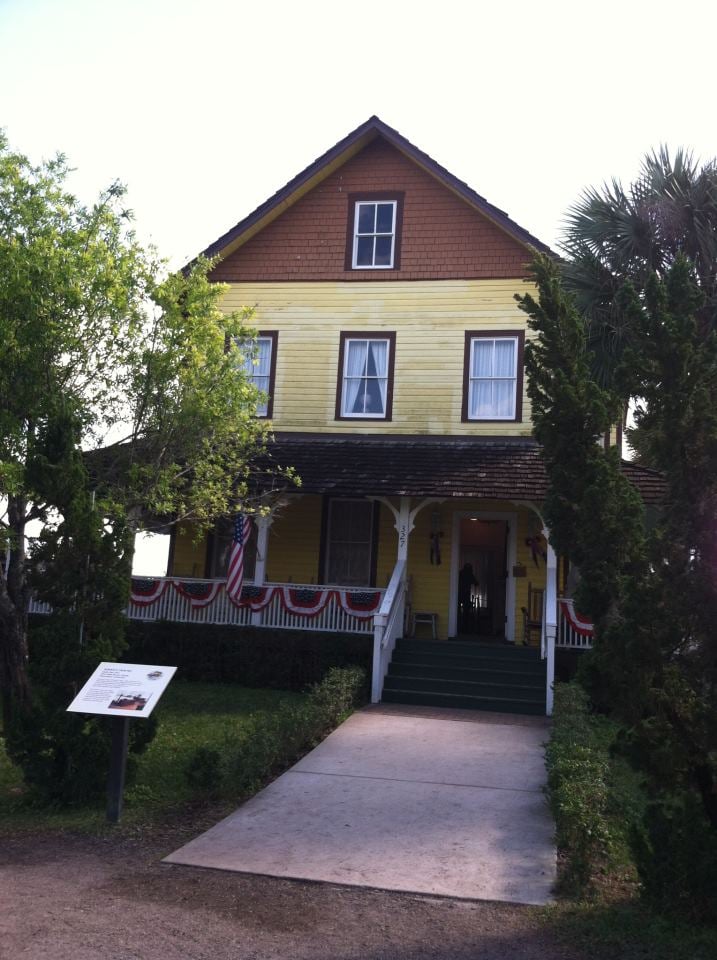 The Riddle House at the 2013 South Florida Fair, a small wood-frame structure originally built in 1905 in West Palm Beach and relocated to Yesteryear Village in 1995