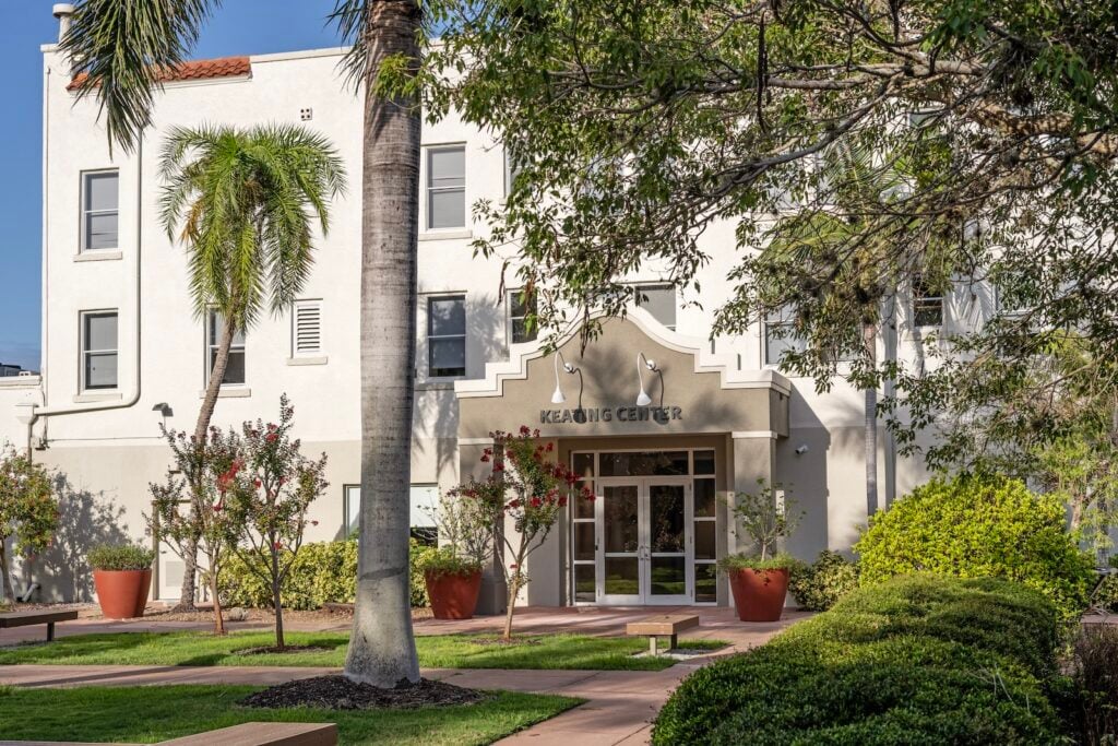 Keating Hall at Ringling College of Art and Design in Sarasota, Florida, the fully restored 1925 Bay Haven Hotel in Spanish Mission Revival style