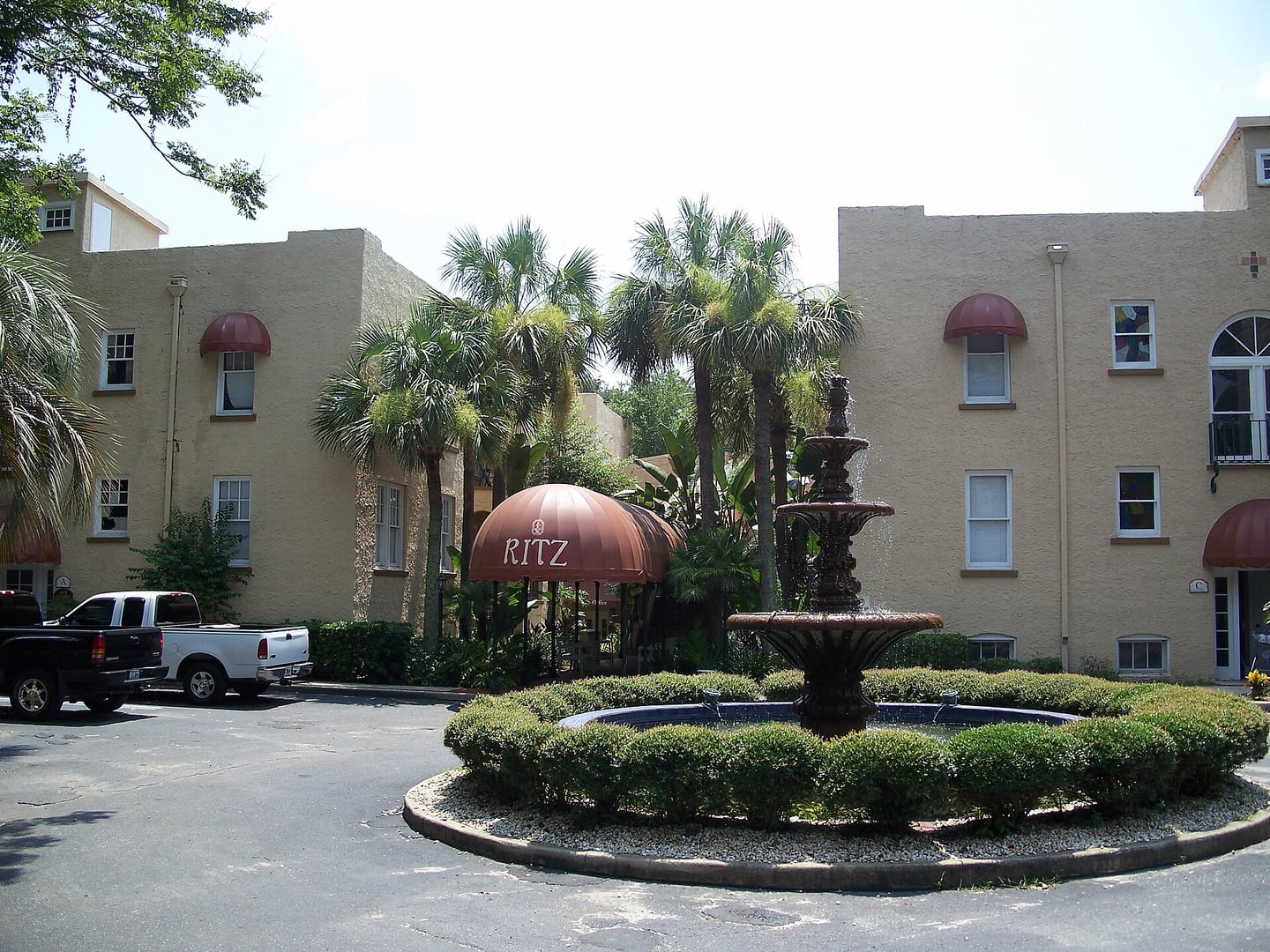 Entrance to the Ritz Historic Inn at 1205 East Silver Springs Boulevard in Ocala, Florida, a 1925 Mission-style building on the National Register of Historic Places