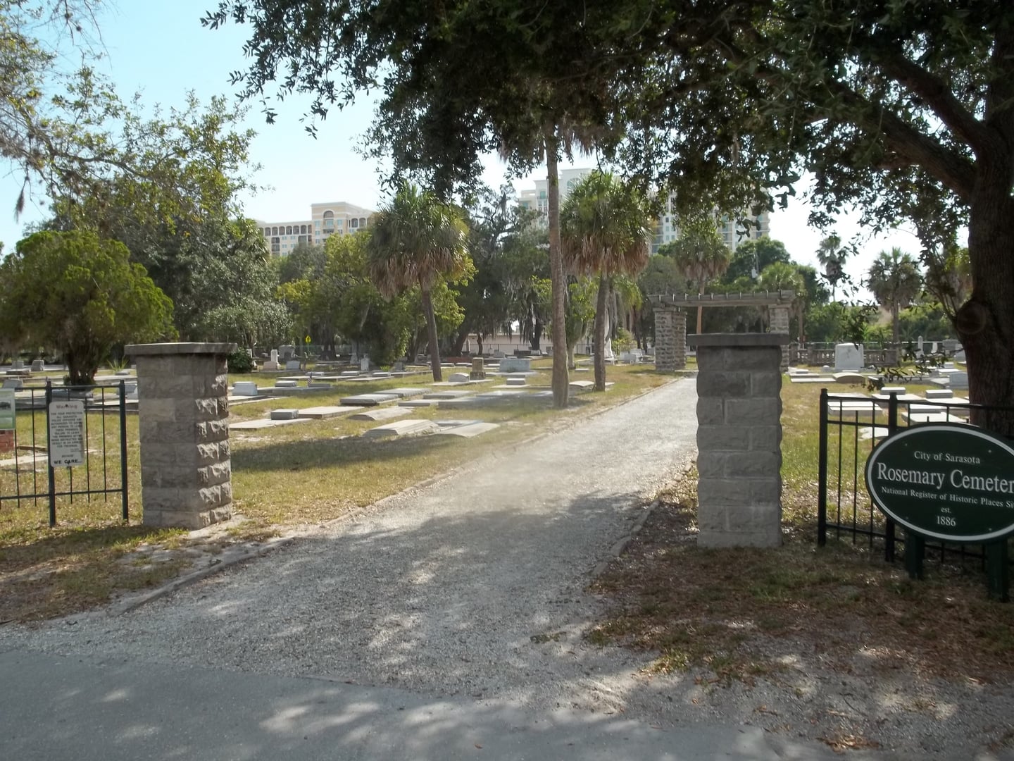 Headstones at Rosemary Cemetery in Sarasota, Florida, Sarasota's oldest public burial ground established 1887.