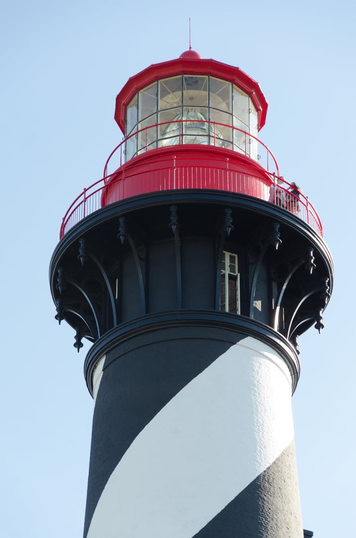 St. Augustine Lighthouse, the 165-foot black-and-white spiral-striped brick tower completed in 1874 on Anastasia Island, Florida
