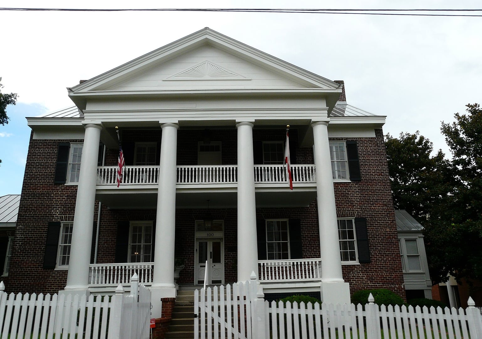The Columns, c. 1830 Greek Revival brick mansion with full-height columns at 100 North Duval Street in downtown Tallahassee, Florida
