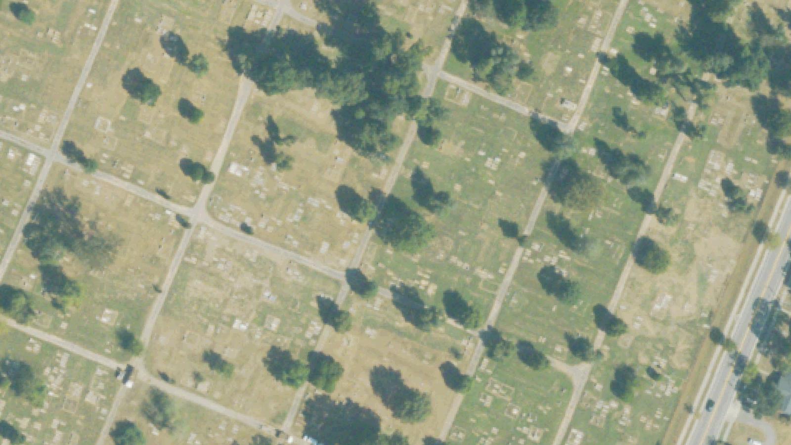 Aerial survey view of Cedar Grove Cemetery