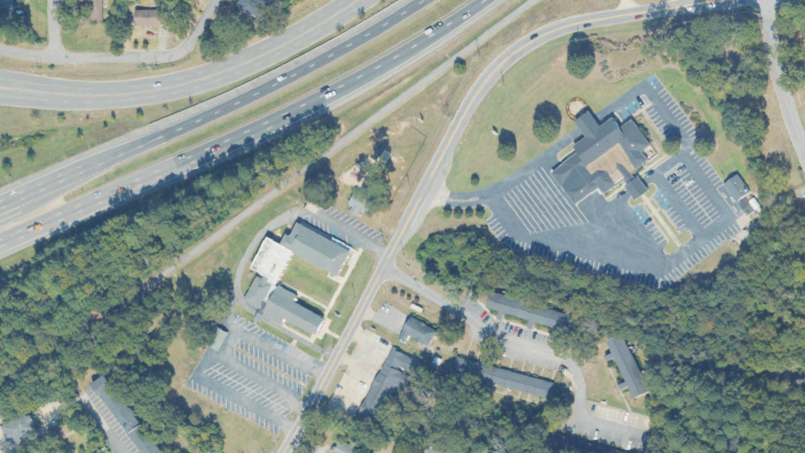 Aerial survey view of Crybaby Bridge (Whitesville Road)