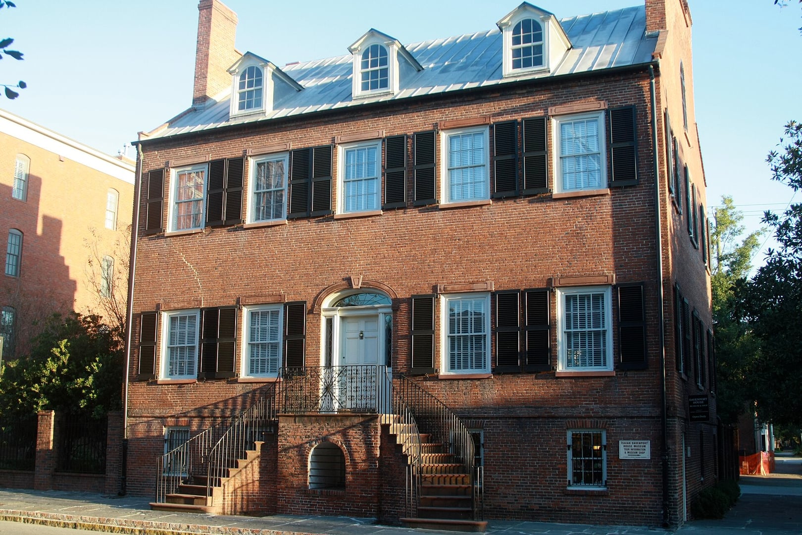 The Isaiah Davenport House (1820), a Federal-style brick mansion on Columbia Square in Savannah, Georgia, now operated as a museum.