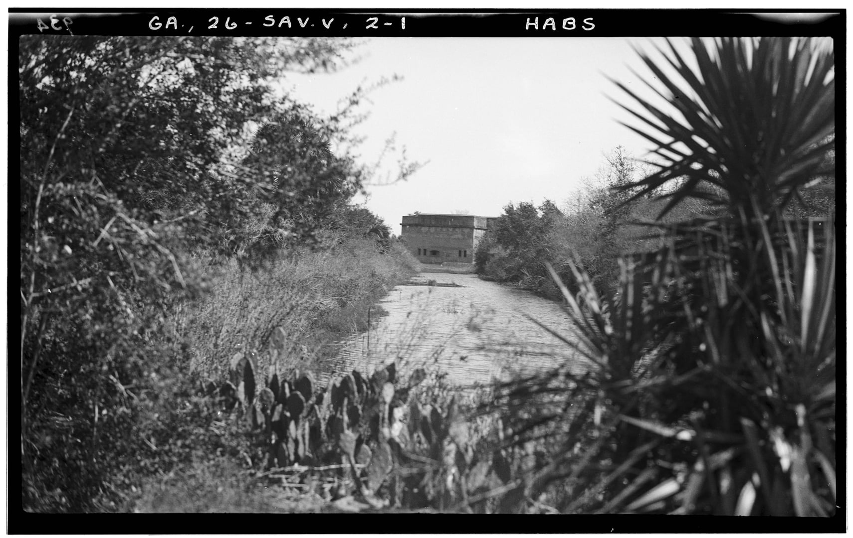 HABS archival 1935 distant view of Fort Pulaski National Monument, the pentagonal brick coastal fort on Cockspur Island near Savannah, Georgia
