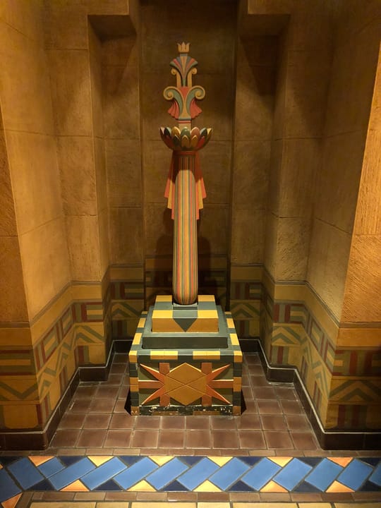 Egyptian Revival decorative tile and ornamental artwork in a public lounge area of the Fox Theatre, Atlanta.