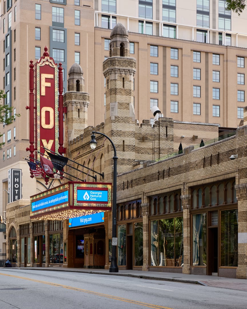 The Fox Theatre marquee on Peachtree Street, Atlanta — 1929 Moorish-Egyptian Revival movie palace and National Historic Landmark