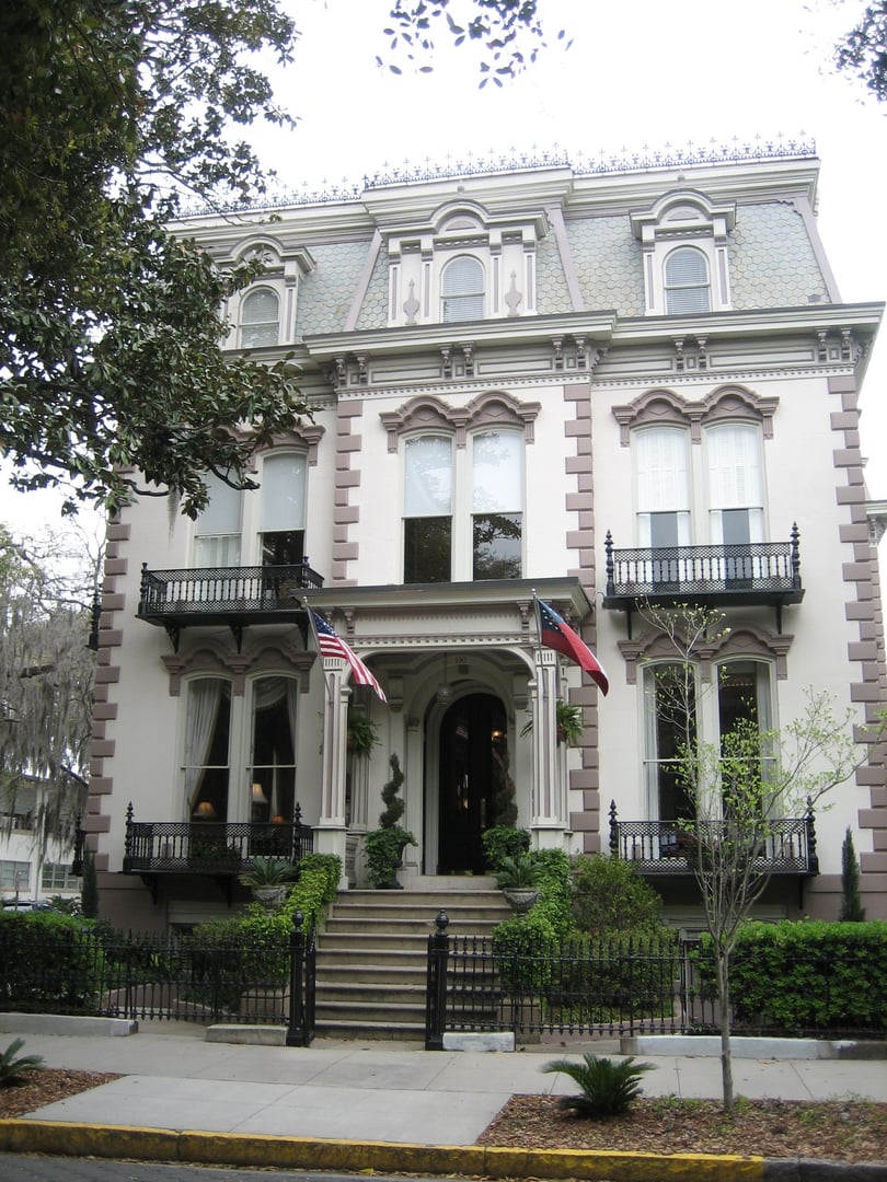 The 1873 Hamilton-Turner House (now Hamilton-Turner Inn), a French Empire-style mansion on Lafayette Square in Savannah's Historic District.