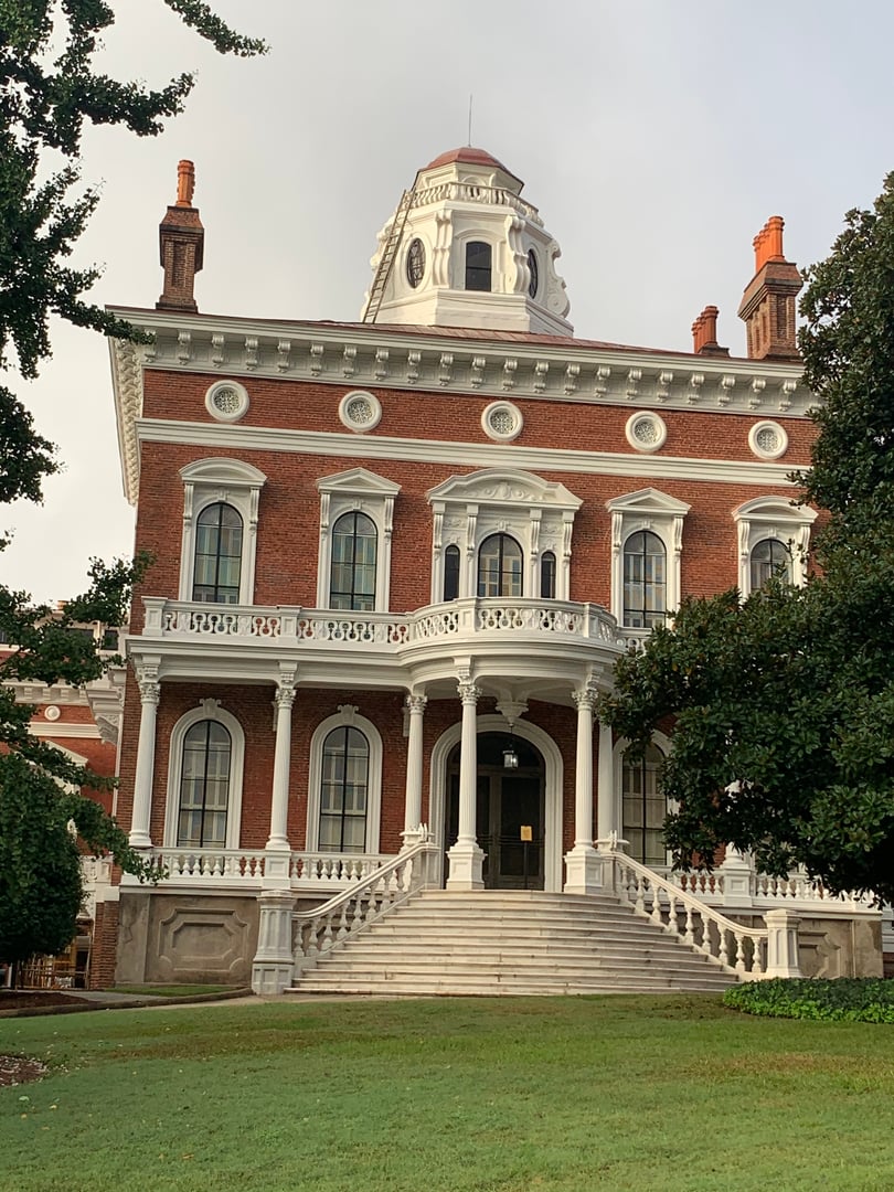 Italian Renaissance Revival facade of Hay House historic mansion in Macon Georgia