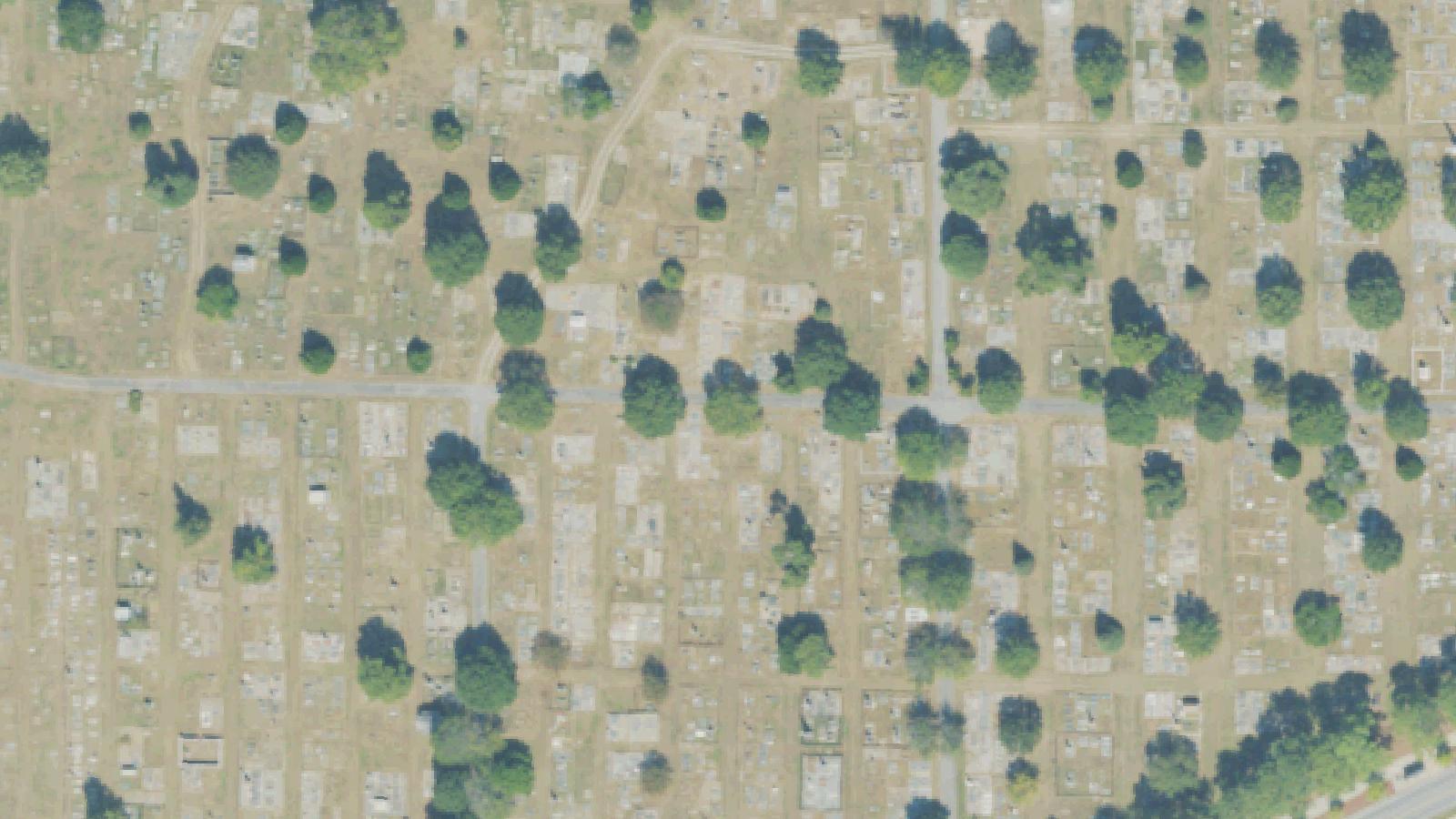 Aerial survey view of Linwood Cemetery (Old City Cemetery)