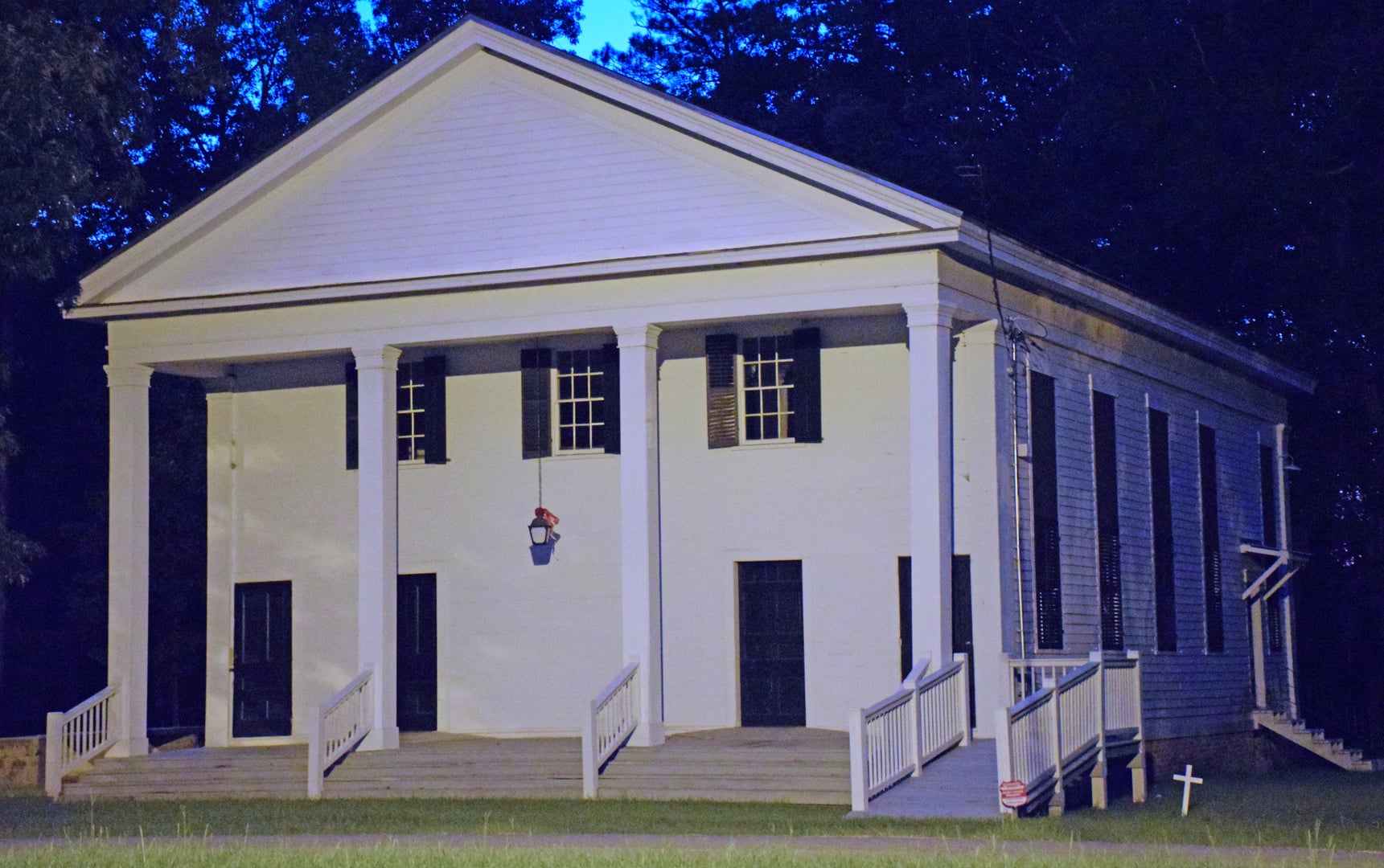 Greek Revival 1844 sanctuary of Historic Richland Baptist Church in Twiggs County, Georgia