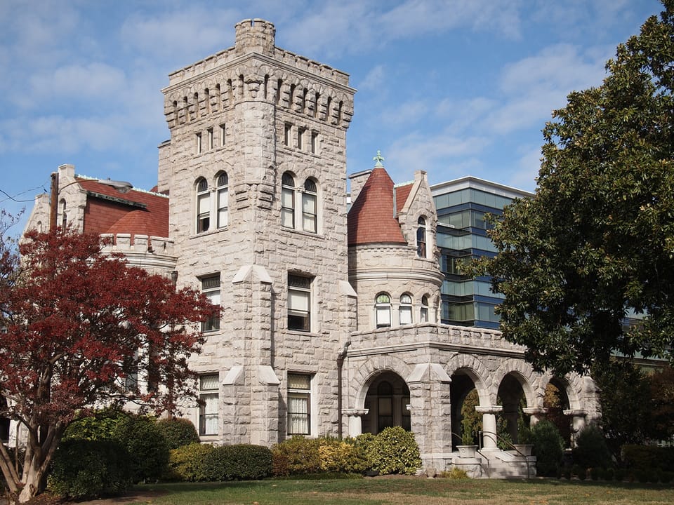 Rhodes Hall viewed across Peachtree Street with surrounding Midtown Atlanta streetscape visible, autumn 2011.