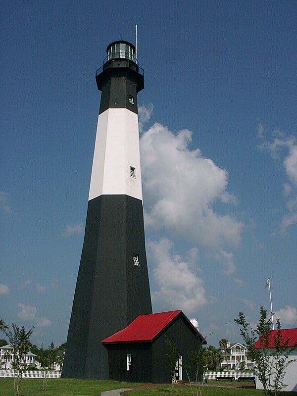 Tybee Island Light Station, a black-and-white striped lighthouse on Tybee Island, Georgia