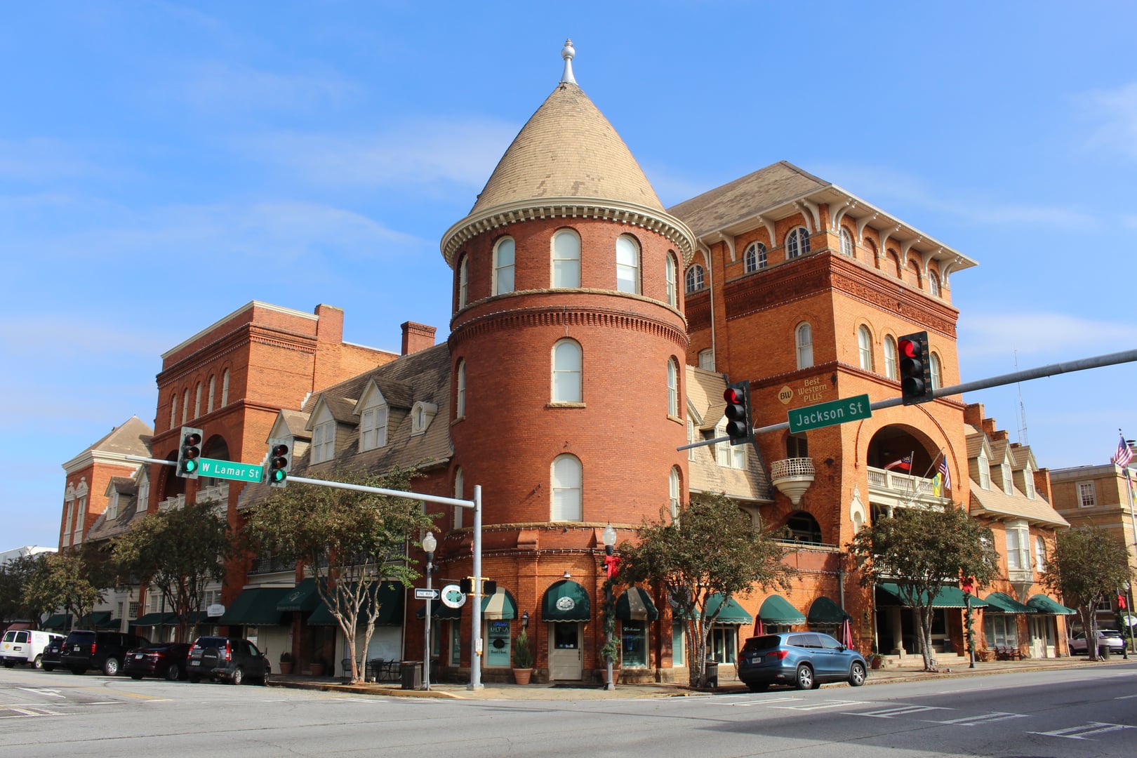 The Windsor Hotel five-story Queen Anne facade, historic 1892 hotel in Americus, Georgia