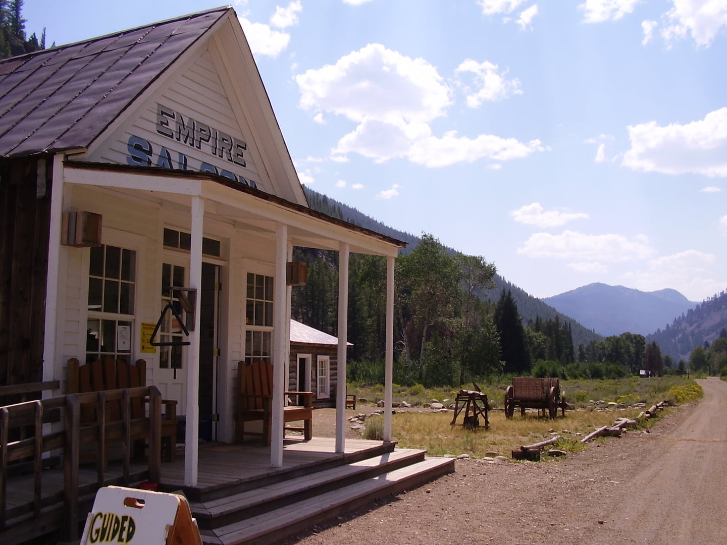 Weathered Empire Saloon building, a surviving general store at the Custer ghost town in central Idaho