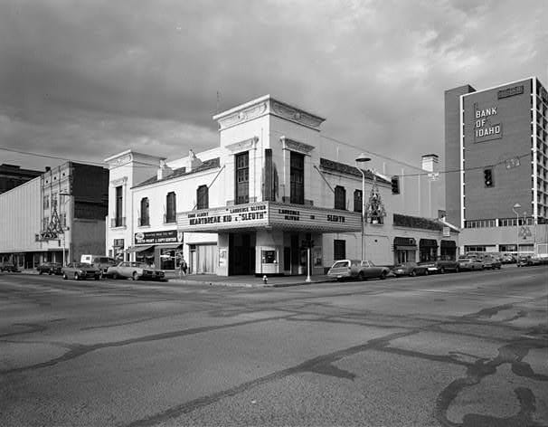 Egyptian Theatre marquee and Egyptian Revival facade on Main Street at Capitol Boulevard in downtown Boise, Idaho