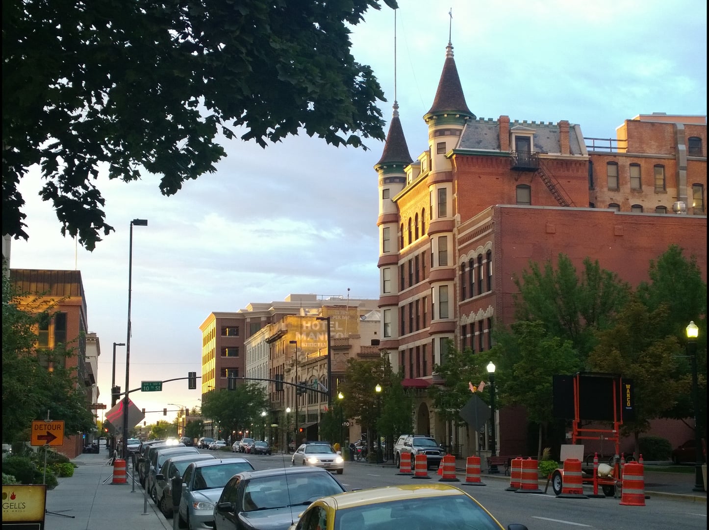 Idanha Hotel French-chateau facade with corner turrets at 10th and Main in downtown Boise, Idaho