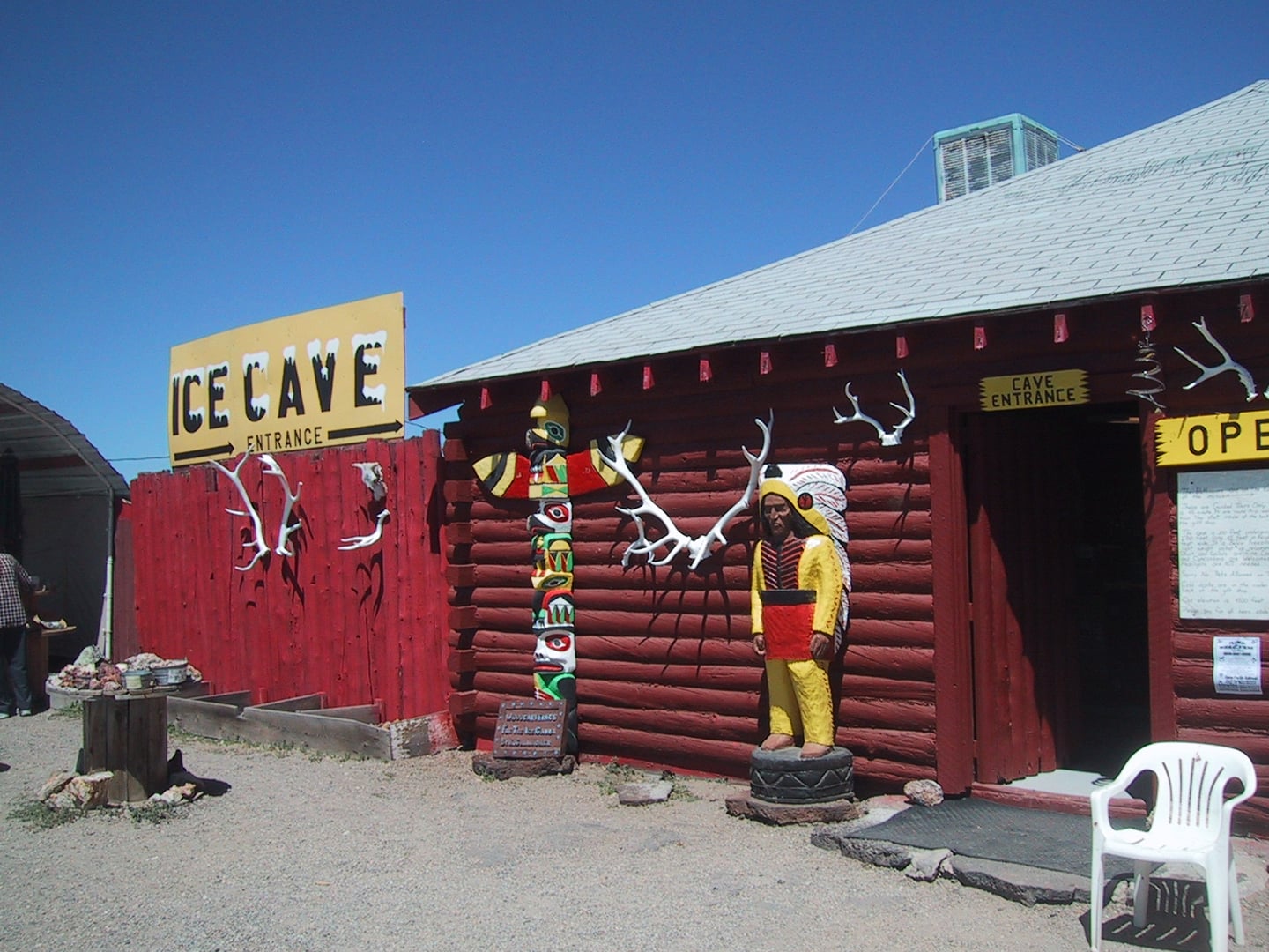 Entrance to the Shoshone Ice Caves lava tube along Highway 75 in Idaho