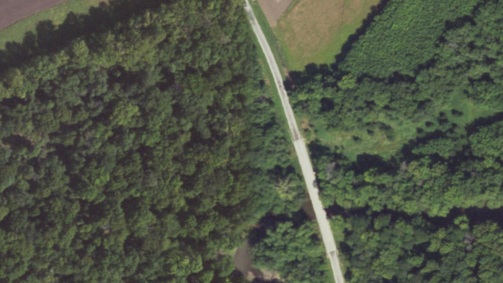 Aerial survey view of Crybaby Bridge (Piatt County)