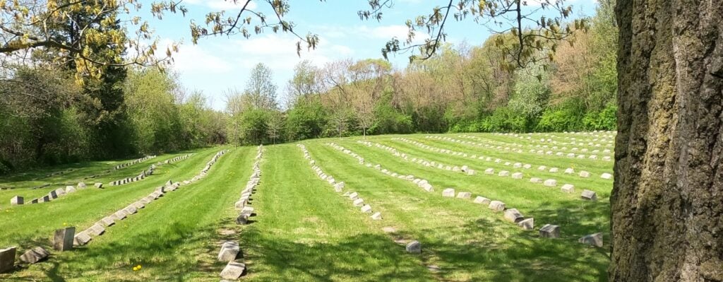 Pastoral grounds of Hilltop Cemetery, the burial ground of the Elgin State Hospital in Elgin, Illinois