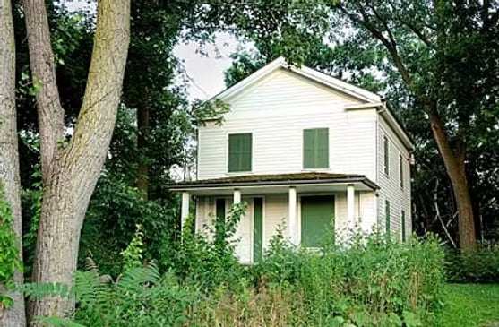 1880s white frame Evangelical Church and small cemetery in the Fullersburg Historic District of Oak Brook, Illinois