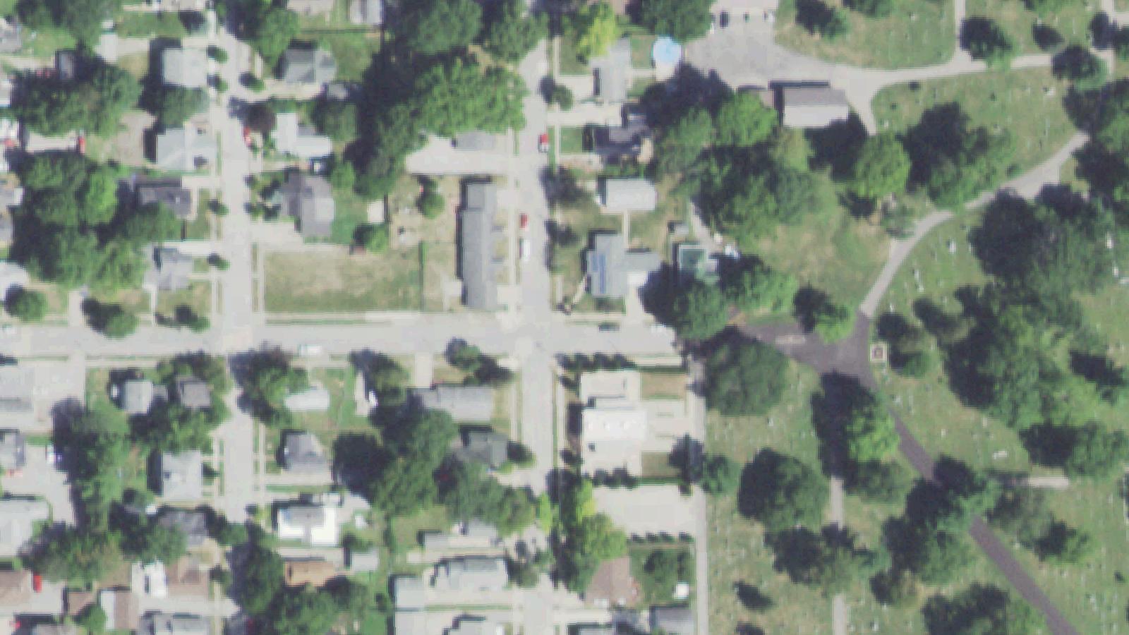Aerial survey view of Evergreen Memorial Cemetery