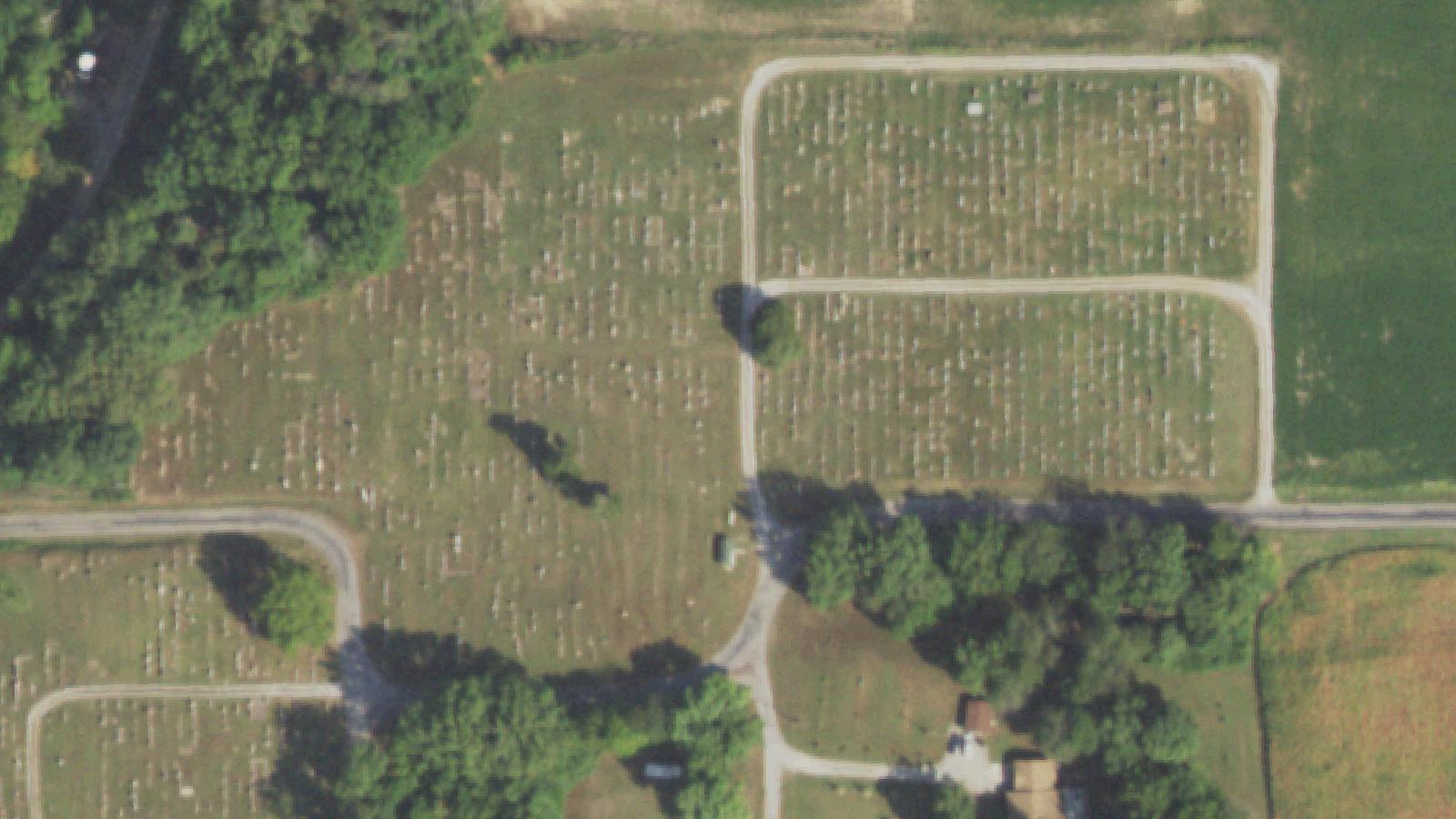 Aerial survey view of Harrison Cemetery (Buckner)