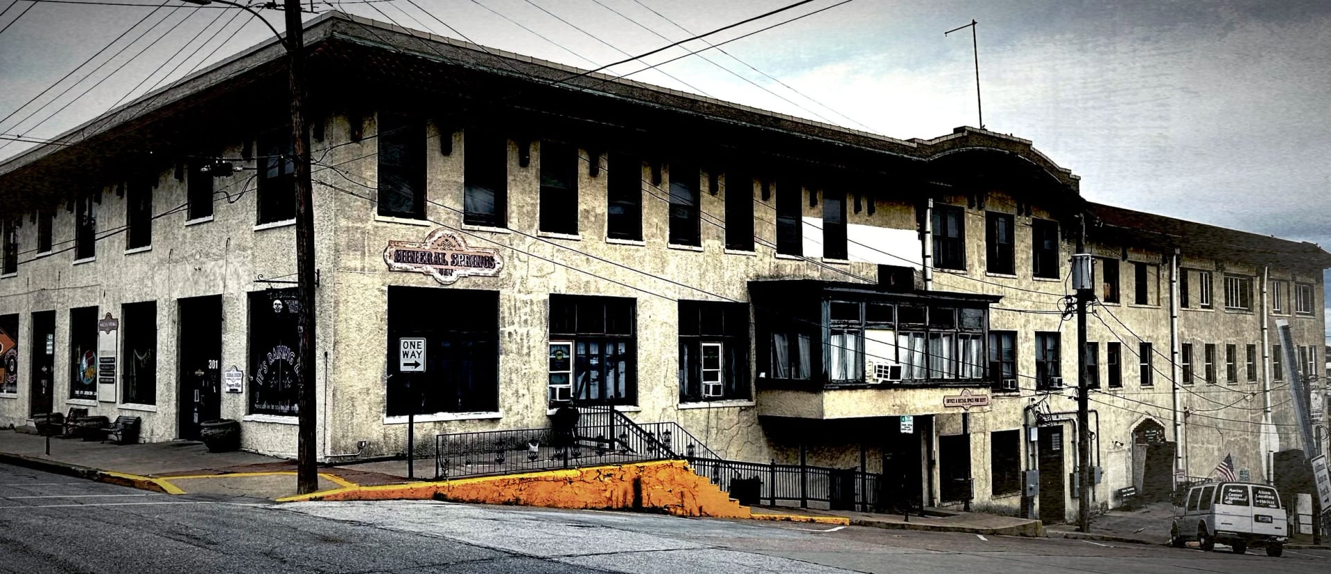 Mineral Springs Hotel facade at 301 E Broadway in Alton, Illinois