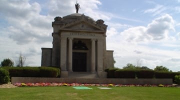 Bishops' Mausoleum, the central architectural landmark of Mount Carmel Cemetery in Hillside, Illinois, a Catholic cemetery near Chicago.