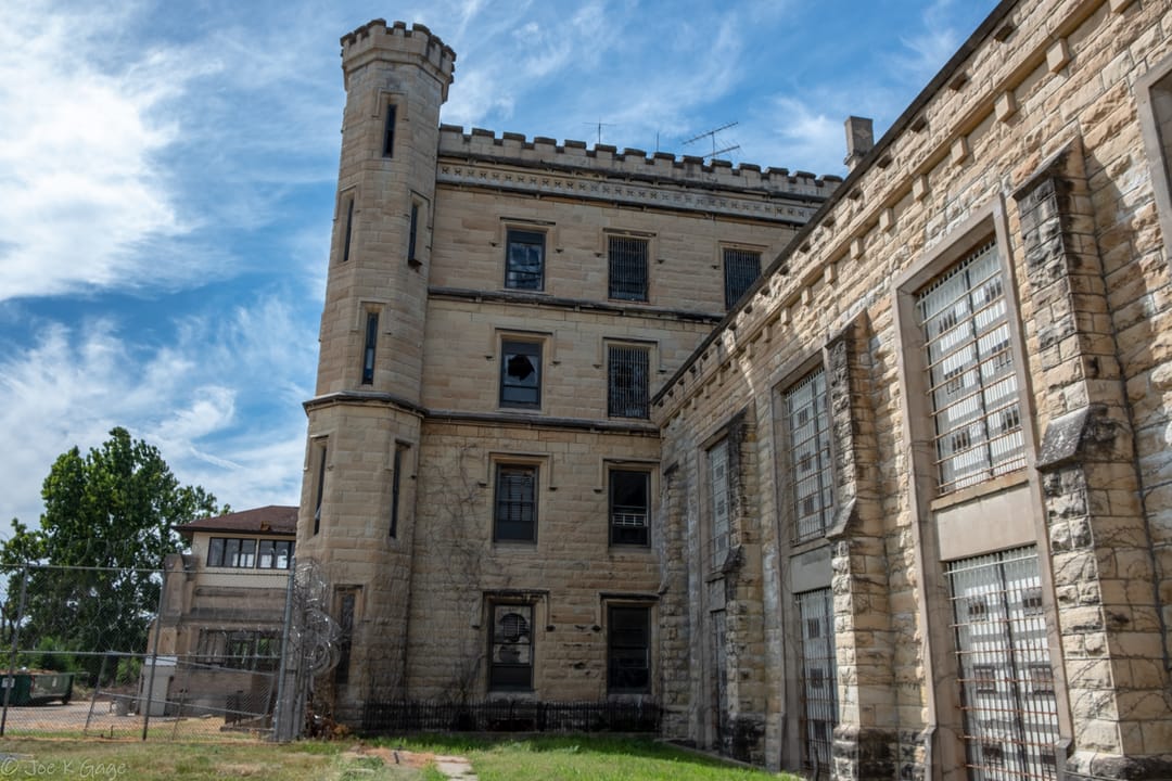 Old Joliet Prison main entrance limestone facade, Joliet Illinois