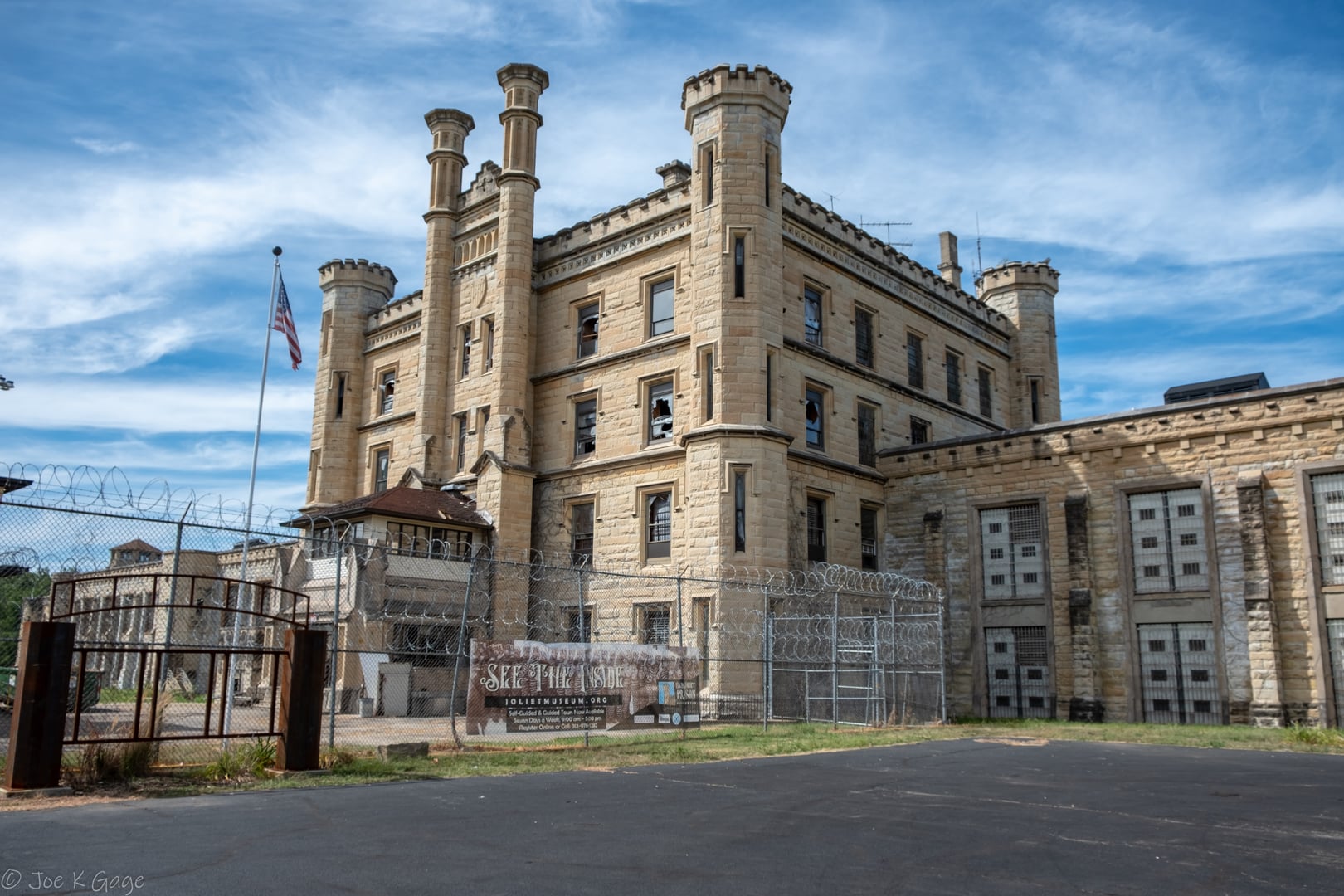 Old Joliet Prison main entrance limestone facade, Joliet Illinois