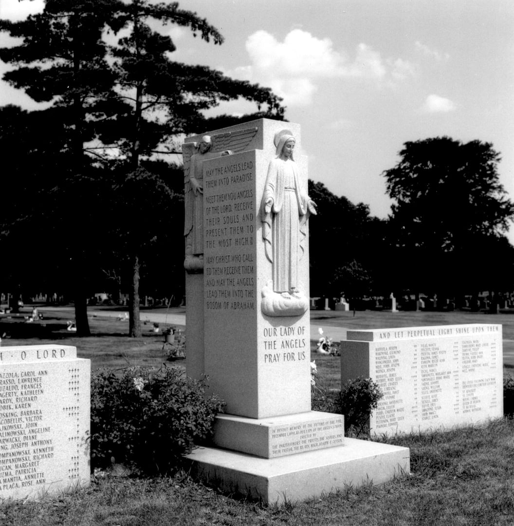 Memorial sculpture at Queen of Heaven Catholic Cemetery in Hillside, Illinois, site of reported Marian apparitions