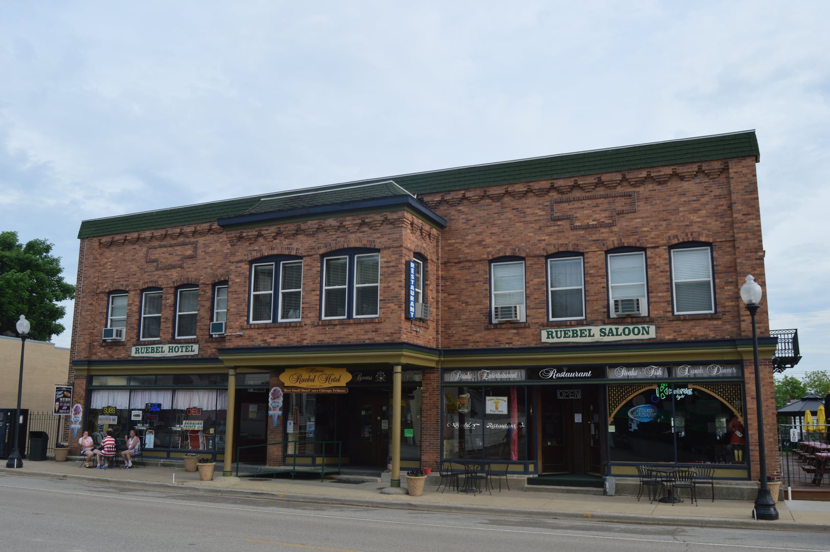 Ruebel Hotel exterior in Grafton Illinois, 1913 Commercial style brick building on Main Street