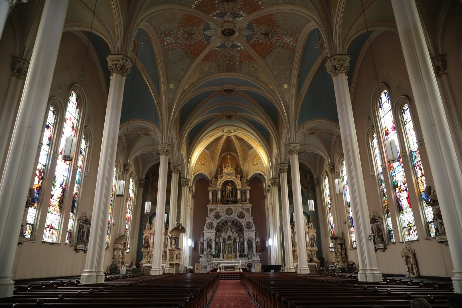 Exterior of St. Michael's Church in Old Town, Chicago, photographed in 2018, showing the 1869 brick facade