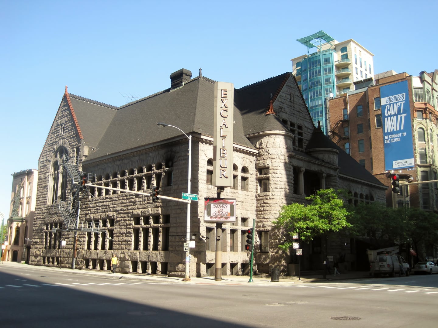 The 1892 former Chicago Historical Society Building at 632 N. Dearborn St., now Tao Chicago, showing the Richardsonian Romanesque granite exterior
